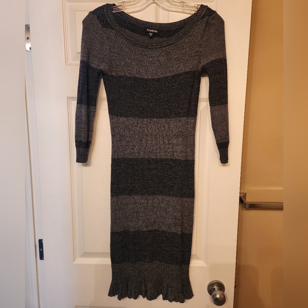 Bebe Grey Striped Sweater Dress